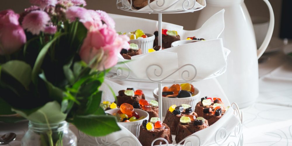 cupcakes on white metal cupcake stand